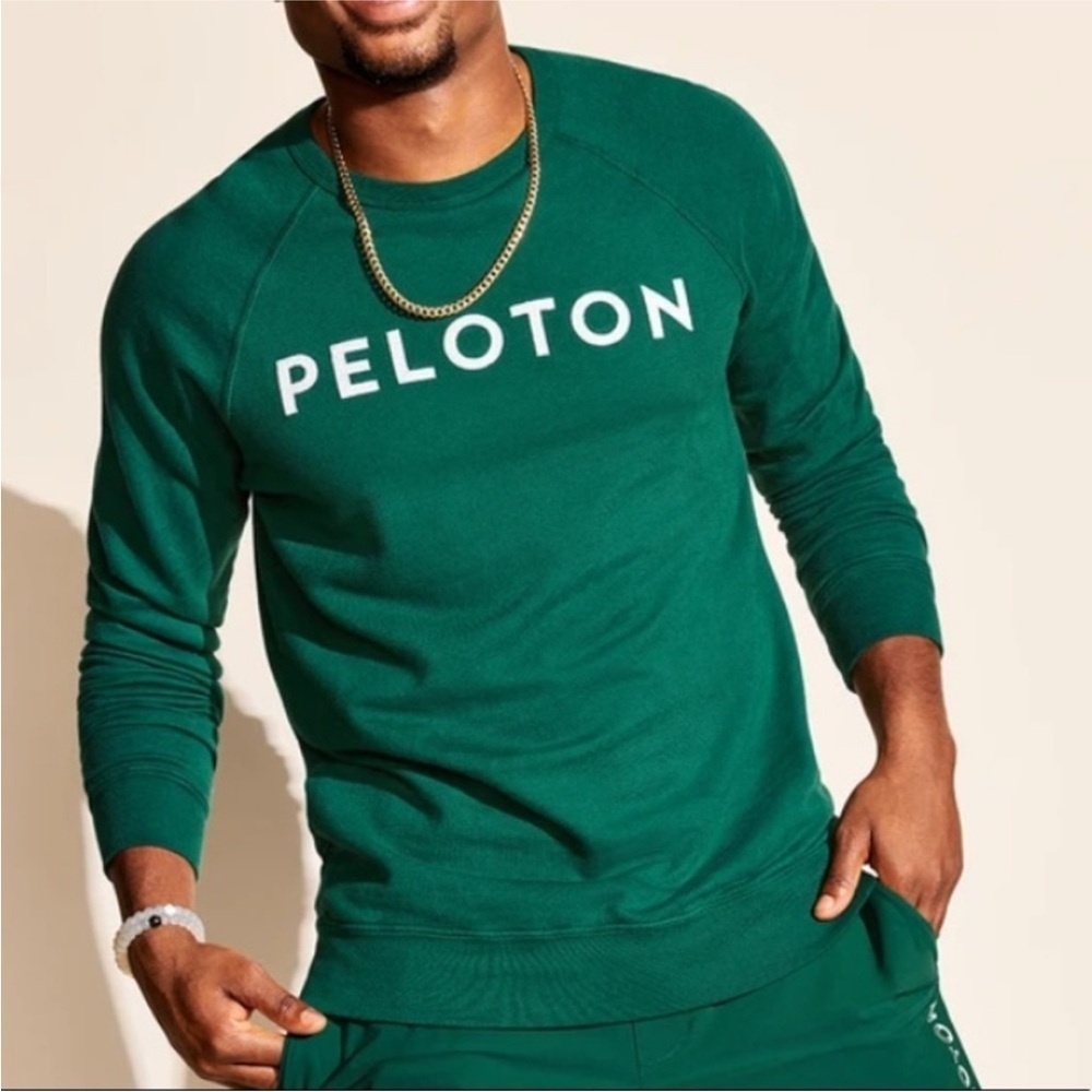 Peloton Men’s Green Embroidered Logo CrewNeck Sweater Cotton Small USA